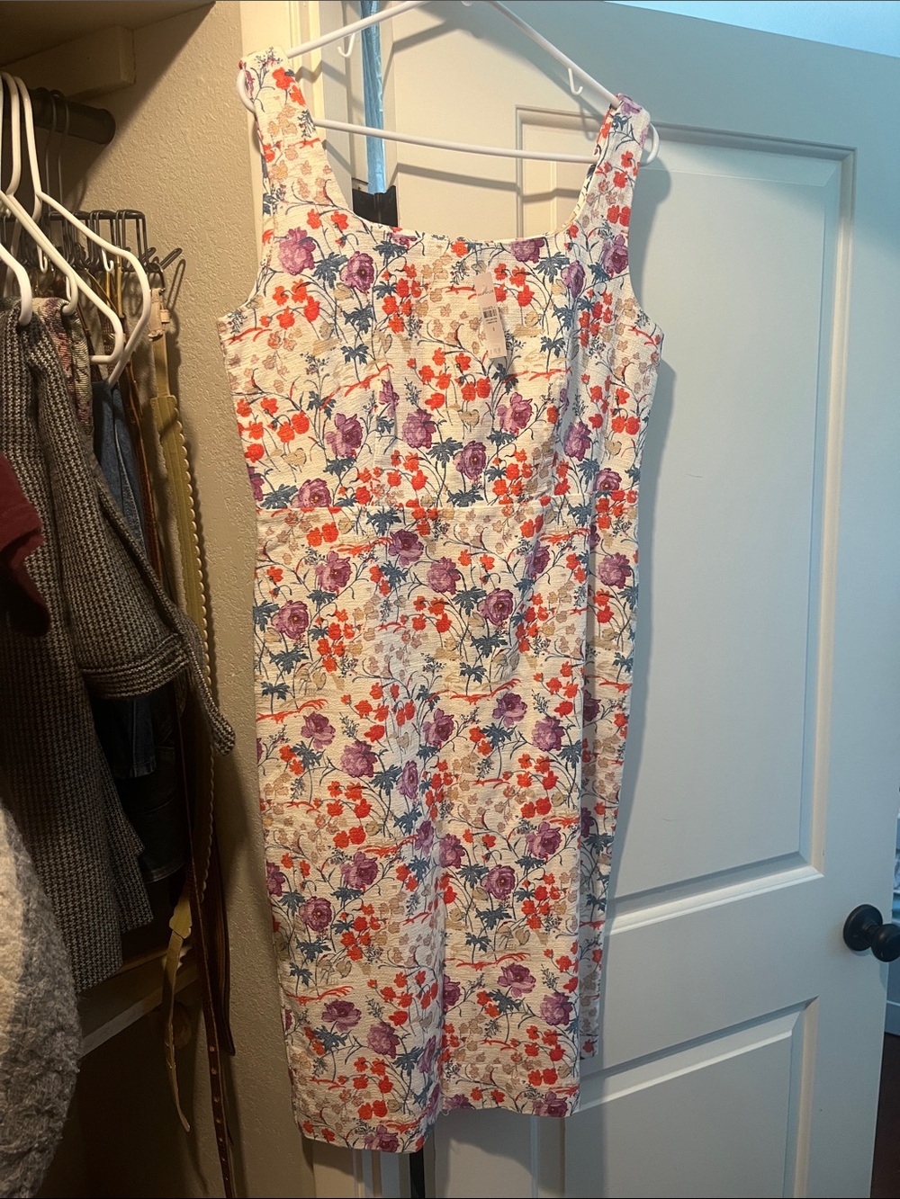 Floral Sleeveless One-Piece Dress in Cream with Purple & Orange Flowers